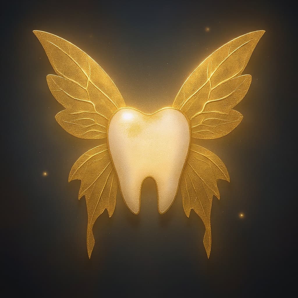 A tooth with golden fairy wings